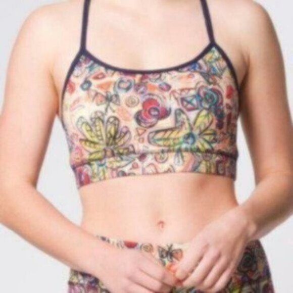 Joriki Women's Multicolor Abstract Floral Print Strappy Yoga Bra Top Size XS - Picture 1 of 7